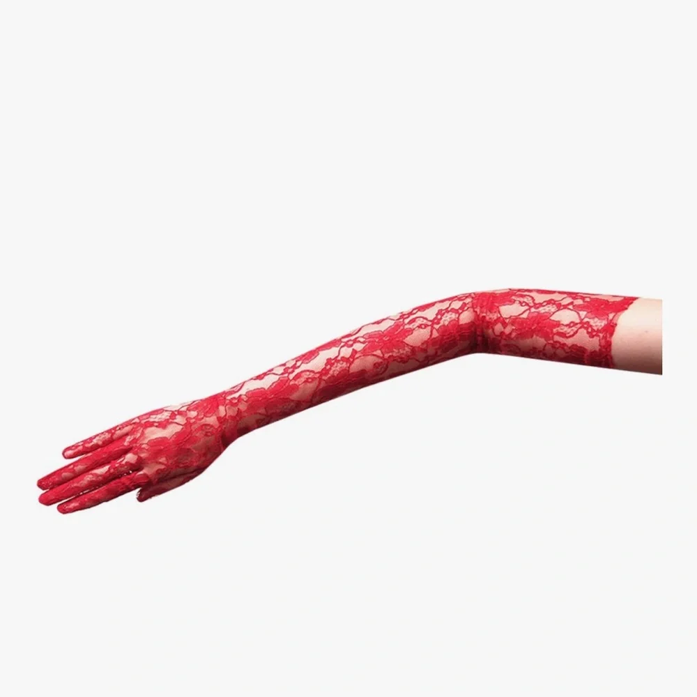 Flower pattern woman’s lace gloves opera length